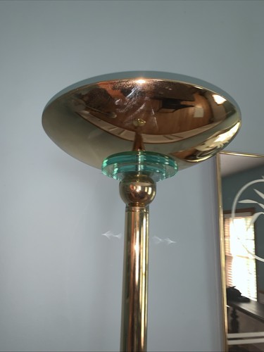 Vintage Gold Tone Torchiere Halogen Floor Lamp 72" Acrylic Accents Dimmable - Picture 11 of 12