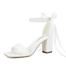 Jotwry Block Heel Wedding Shoes for Bride Pearl Heels Sandals Square...