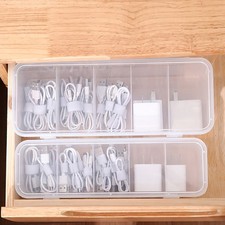5 Compartment Storage Box With Lid See-Through Charge Cable Organizer Box Data C