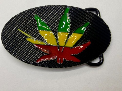 Marijuana Cannabis Pot Leaf Weed Enameled Rasta Belt Buckle New in open Box - Picture 4 of 18
