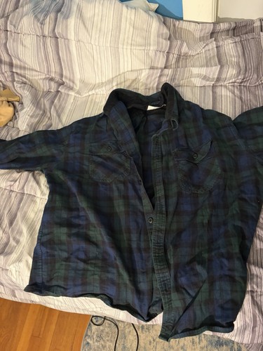 Goodfellow & Co Men's Blue/Green Plaid Long Sleeve Point Collar Shirt XXL