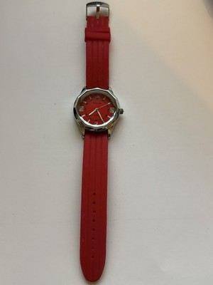 Strada Quartz Wristwatch Red Silicone Band Silver Case Analog