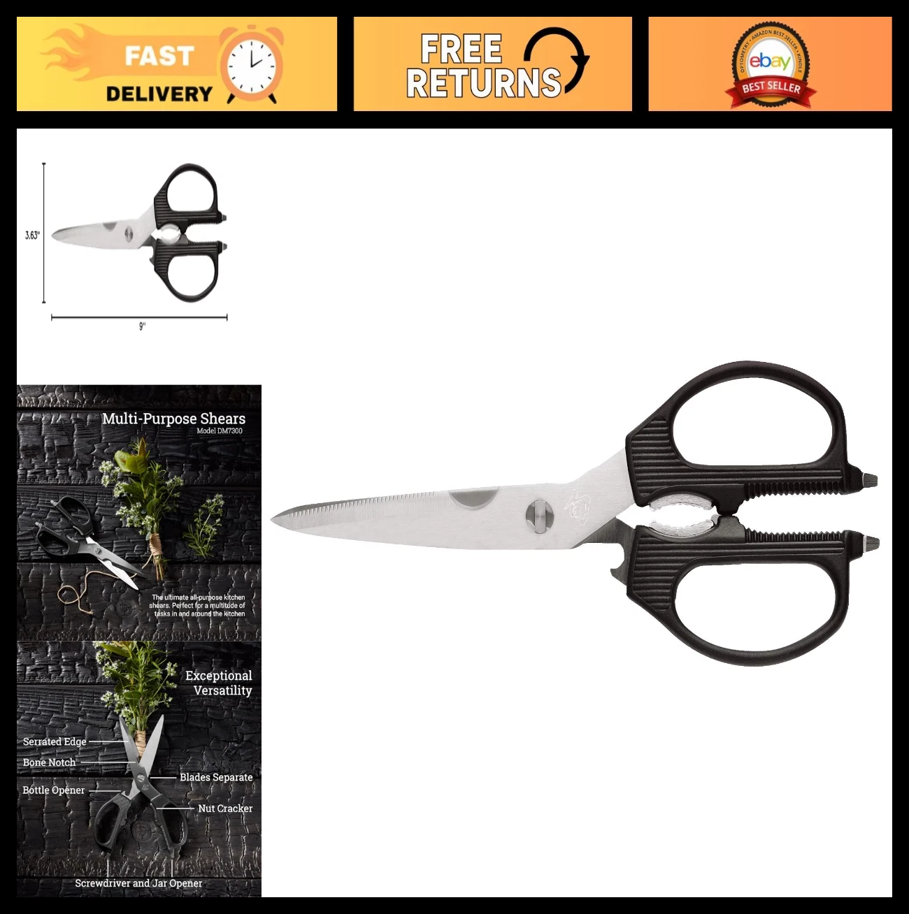 Heavy Duty Kitchen Shears, Durable Stainless Steel Cooking Scissors, Detachable