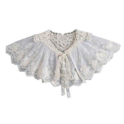 Sun for Protection Detachable False Collar Women Elegant Pleated Lace Shawl