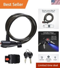 Bike Lock with Keys, 3, 4, 5 or 6 ft x 8, 10, 12 or 15 mm, Black, Cable or Ch...
