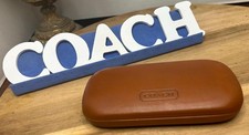 NOS Coach Vintage Italy British Tan Leather Clam Shell Case For Glasses NWOT...