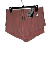New Adidas Women  s ADIZERO Split Running Shorts Pink Spark Size Medium IT4568