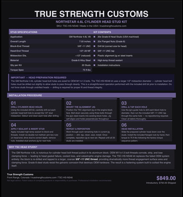 True Strength Customs Northstar 4.6L Head Stud Kit 5/8''-11 UNC Grade 8 Zinc 20pc