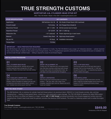 #ad True Strength Customs Northstar 4.6L Head Stud Kit 5 8quot; 11 UNC Grade 8 Zinc 20pc $850.00