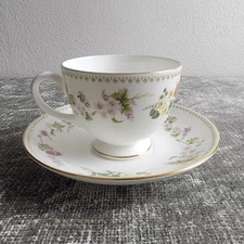Vintage Wedgwood Bone China Mirabelle Footed Tea Cup and Saucer Set - England