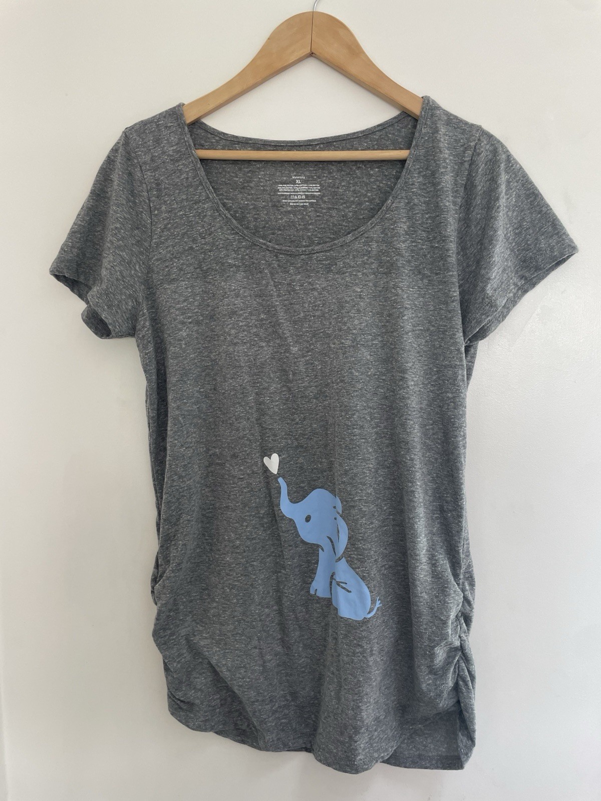 Maternity Womens Cute Elephant Sheer Polyester Ruched Short Sleeve Shirt Gray XL