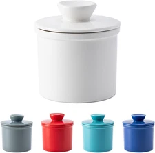 Butter Crock with Water Line for Countertop, French Dish with Lid, Ceramic Keepe