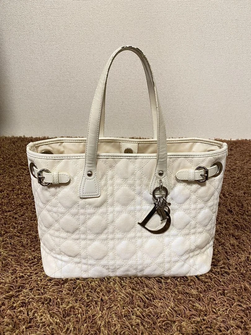 Sac fourre tout Dior Panarea Cannage Stitch ivoire blanc sac à main bandoulière toile femme