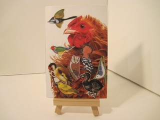 many birds Original Collage 4 x 6 inch mixed media art Outsider Contemporary
