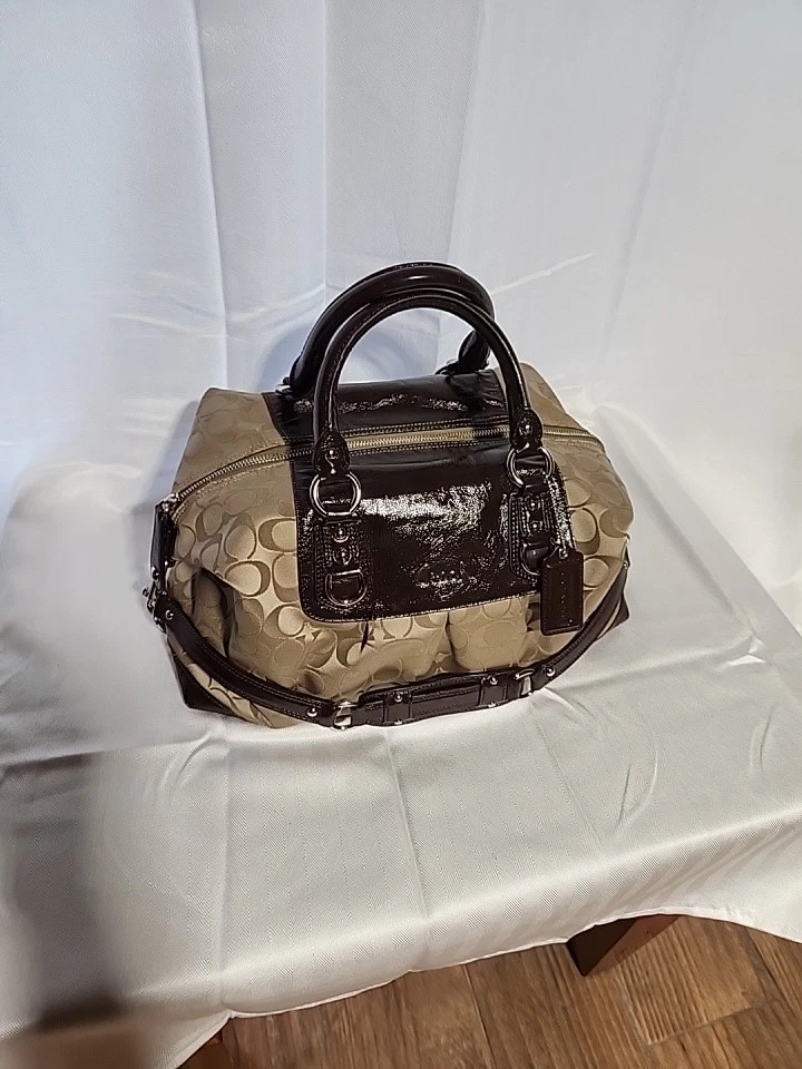 Coach Ashley Shoulder Bag brown Leather beige signature satchel purse - Image 2 of 4