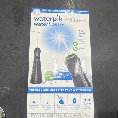 Waterpik Cordless Plus Water Flosser Jet Black Rechargeable Ultra Quiet Tips