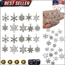 80pcs Antique Silver Snowflake Pendants for Holiday Jewelry Making  Crafts