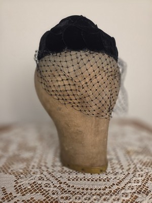 Black Pillbox Hat With Veil Velvet Miss Sally Victor