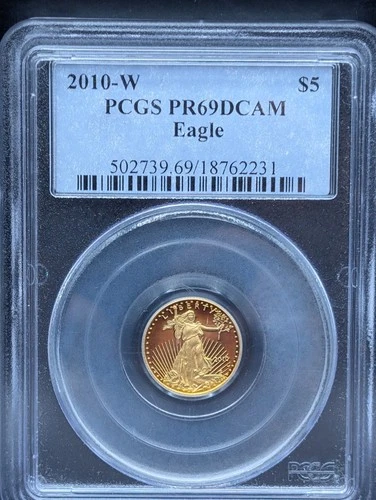 🔥 2010 $5 1/10 TROY OZ AMERICAN EAGLE .999 FINE GOLD COIN SLABBED PCGS MS69 🔥