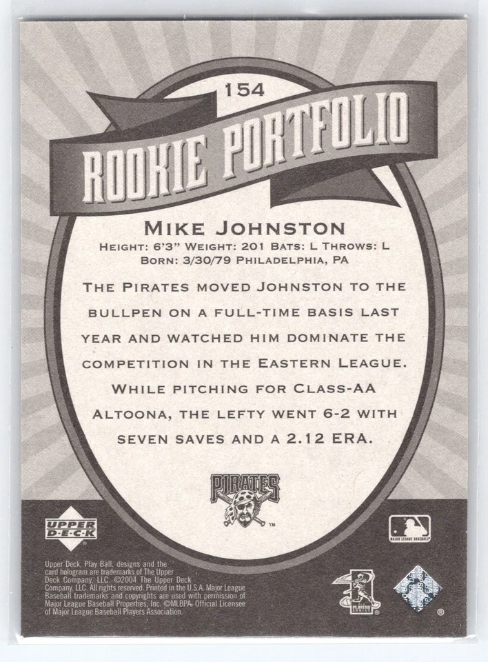2004 Upper Deck Play Ball #154 Mike Johnston #/2004 - Image 2 of 2