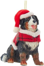 for Bernese Mountain Dog with Plaid Coat and Santa Hat Ornament
