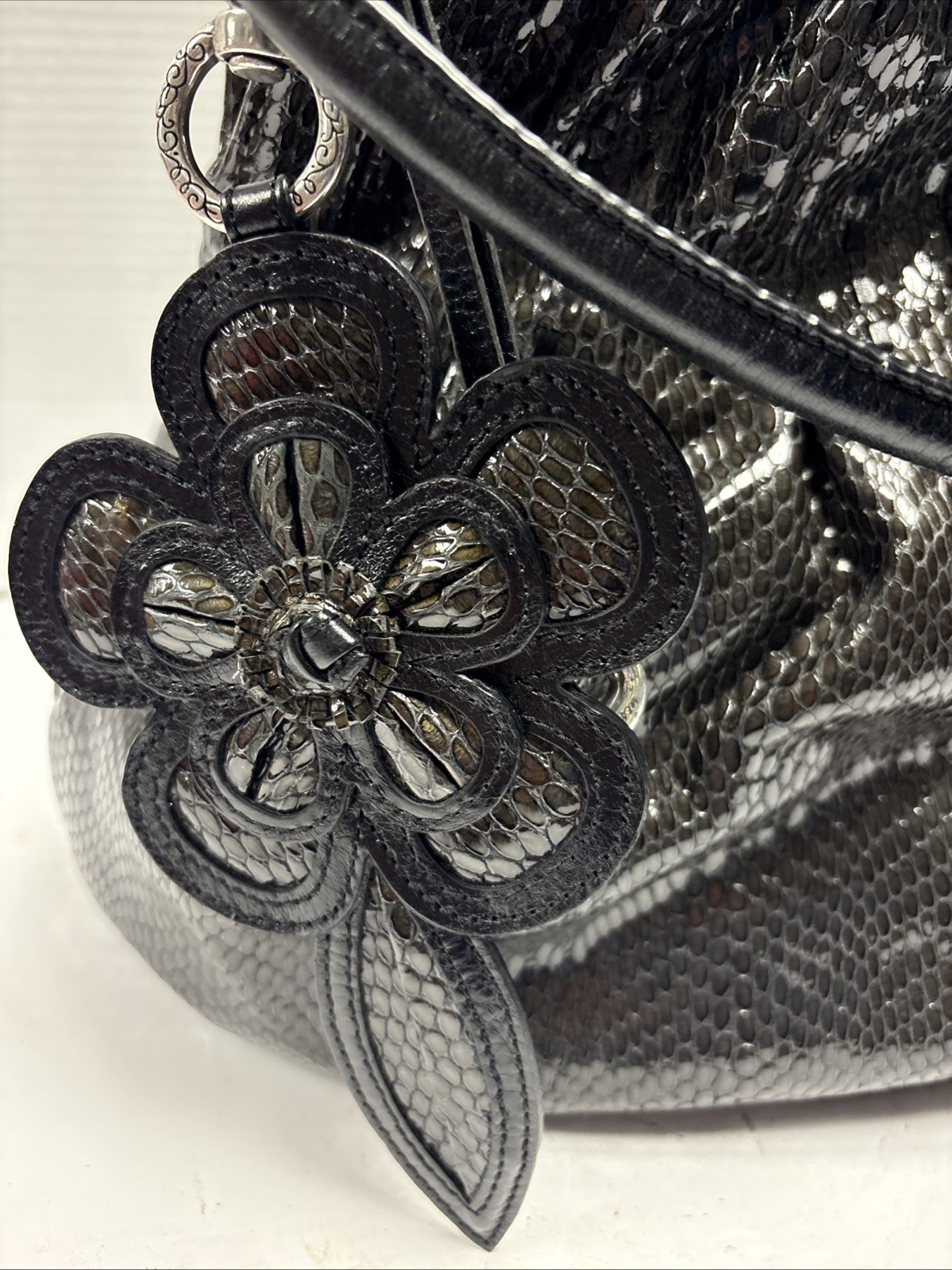 Brighton BREELAN Gray Pewter Python Embossed Pate… - image 4