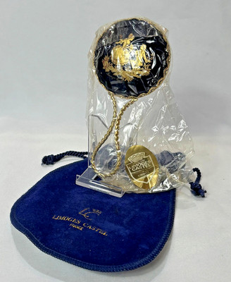 Vtg Limoges Castel Handheld Mirror Victorian Courting Couple Cobalt Blue France