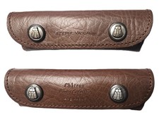 Laguiole Brown Leather Sommelier Pouches - Set of 2 Embossed Bee Corkscrew Cases