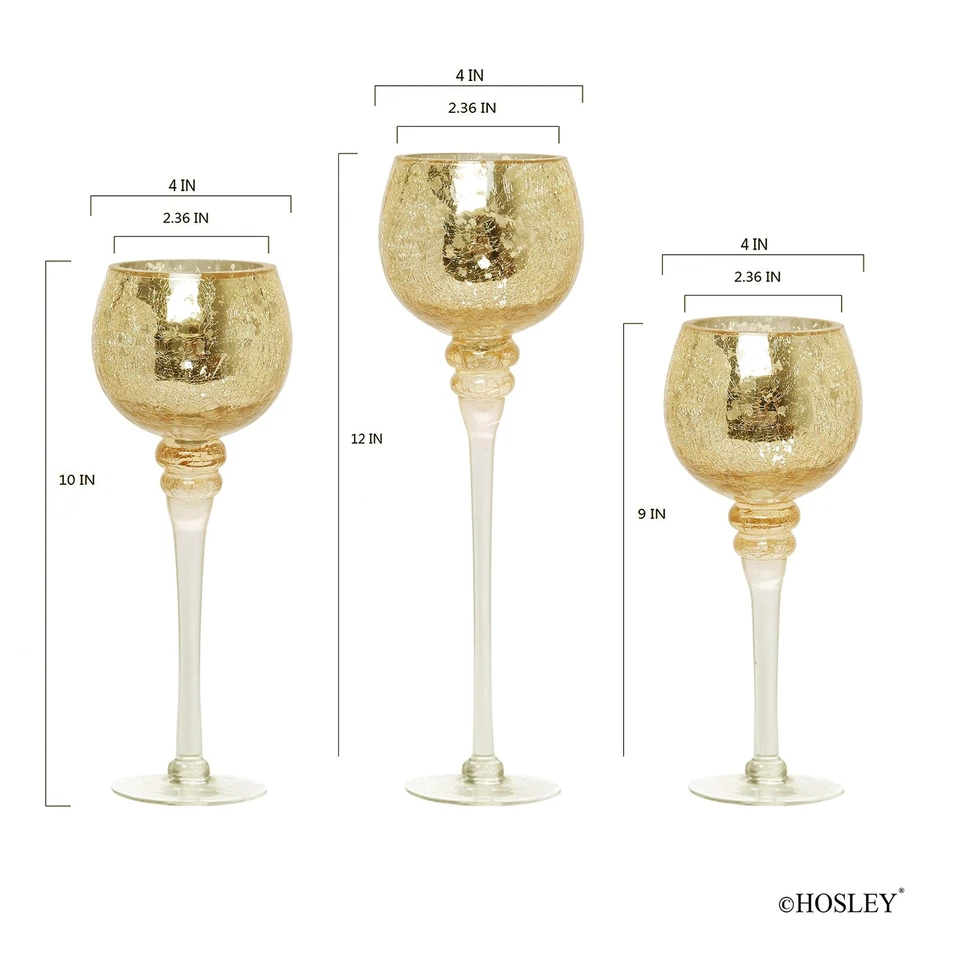 Set of 3 Crackle Gold Glass Tealight Holders 9 Inches 10 Inches and 12 Inches... - Image 3 of 4