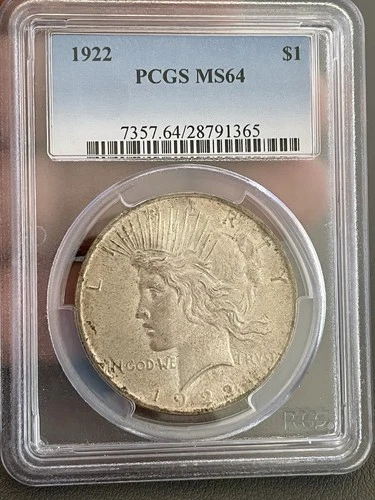 1922 P US Peace Silver Dollar $1 PCGS MS64 Original Toning (F205)