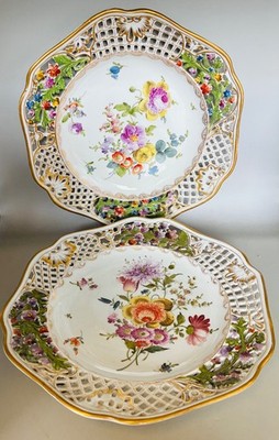 Two Dresden Signed Thieme Reticulated Desert Flowers 10 Plates