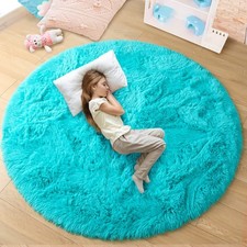 Round Rug 4x4 Feet Fluffy Soft Area Rugs for Kids Girls Room Princess Castle ...