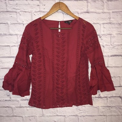 Express blouse women's size S red 3/4 bell sleeve boho festival cotton