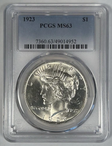 1923 Peace Silver $1 Dollar Coin PCGS MS 63