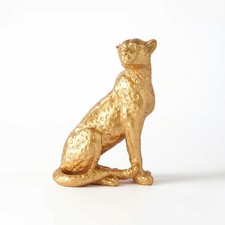 Leopardenfigur Goldfarben Leopardenskulptur Metallisch f&uuml;r Regal, Schreibtisch