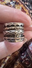 Vintage Signed Sterling Silver 925 Wide Band Spinner Hammered Ring Size 5.75 9gr