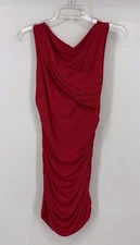Ruby Ribbon Ruched Sleeveless Dress Color Red Medium Wide Strap Neck Tie NWT