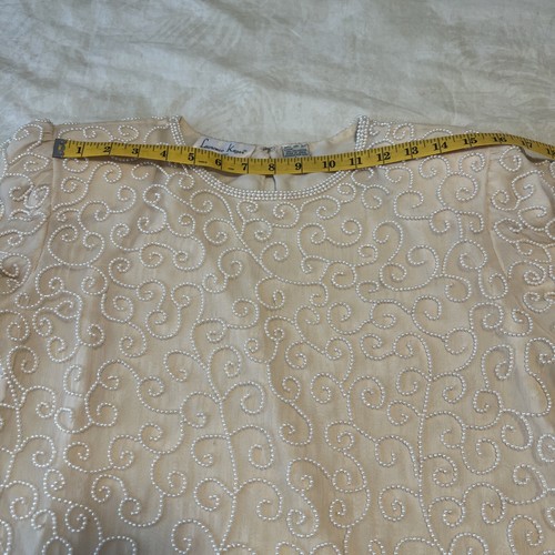 Vintage Lawrence Kazar Silk White Embellished Beaded Evening Blouse, Large - Picture 8 of 13