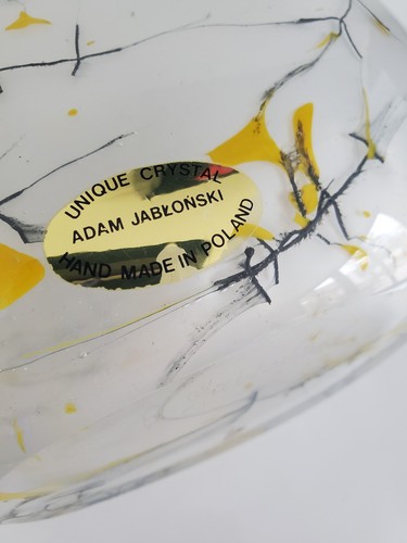 Vintage Signed Adam Jablonski White Cased Art Glass Vase Crackled Design 9" Tall - Picture 4 of 11