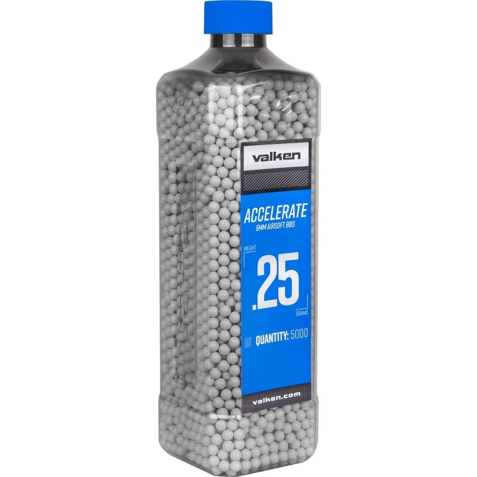 Valken ACCELERATE Tactical 0.25 White Airsoft BBs BB's 5000 Count Bottle .25g