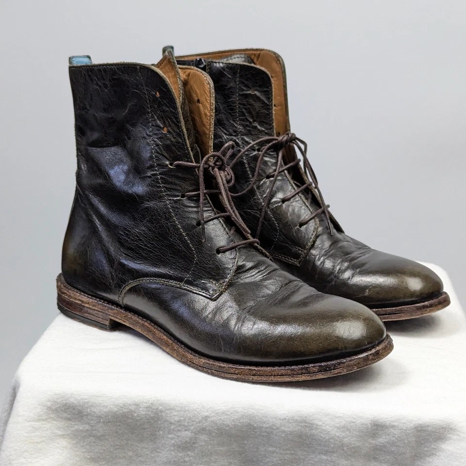 Botines con cordones y cremallera pátina de cuero verde MOMA EU37-38 US7-7.53 Foto 3 de 4