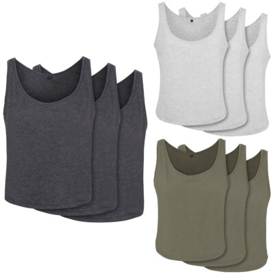 Build Your Brand Ladies Oversized Tanktop 3-Pack Baumwolle bedruckbar Damen neu