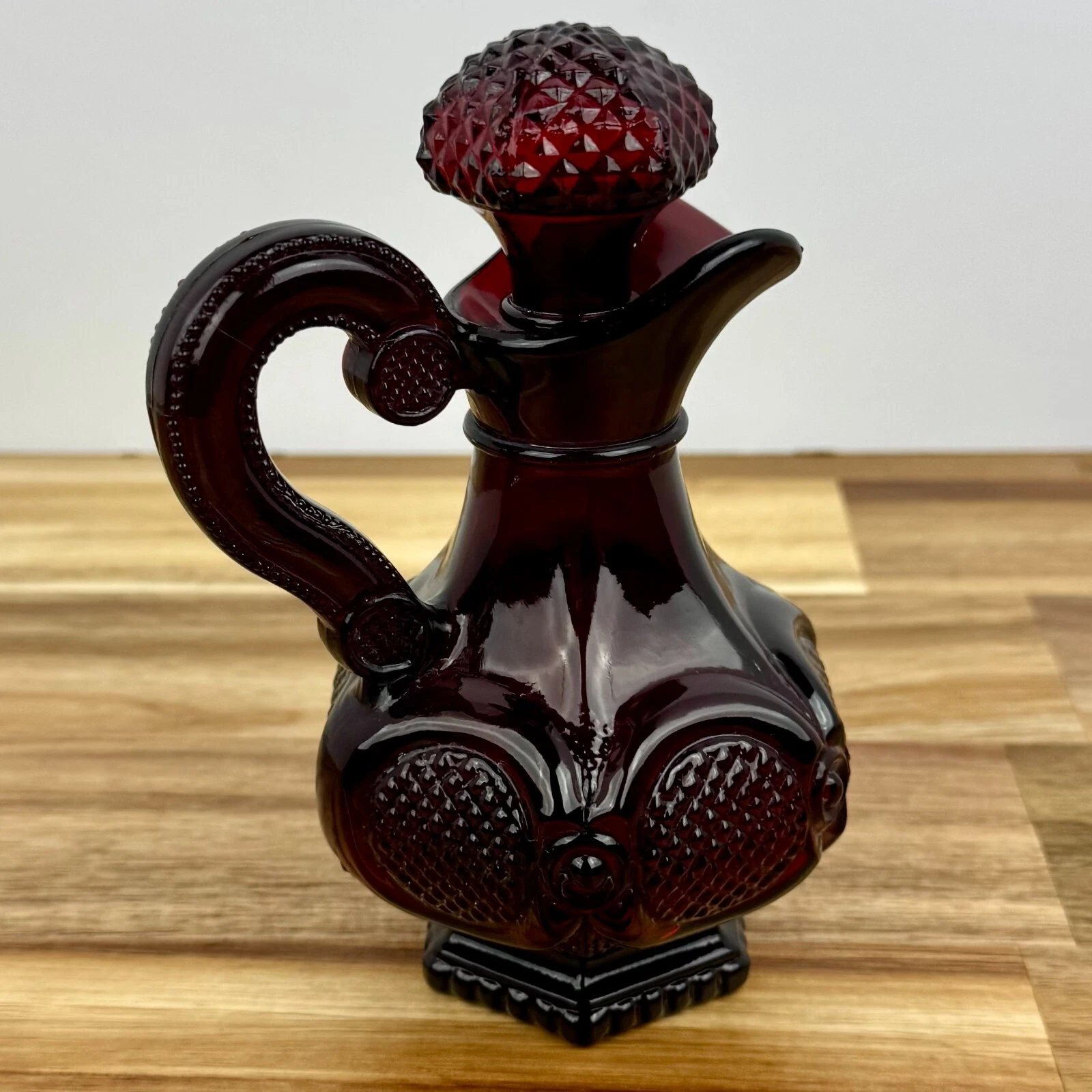 Vintage Avon Glass Cape Cod Ruby Red Glass Cruet  6" Tall x 4" Wide
