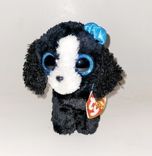 TY Beanie Babies Boos Tracey B W Poodle Plush Dog Toy Big Blue Glitter Eyes Tags