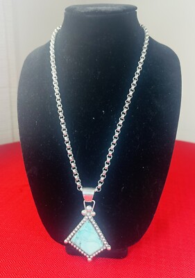 VTG Navajo Native American Turquoise Blue Sterling Necklace sign AP Pendant LG