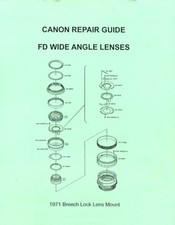 Canon FD Wide Angle Lenses Service  Repair Manual 1971 Reprint