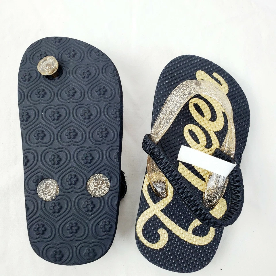 Sandalias Chanclas The Children’s Place Bebé Niña Negro Dorado Brillo Mini Reina Foto 3 de 4