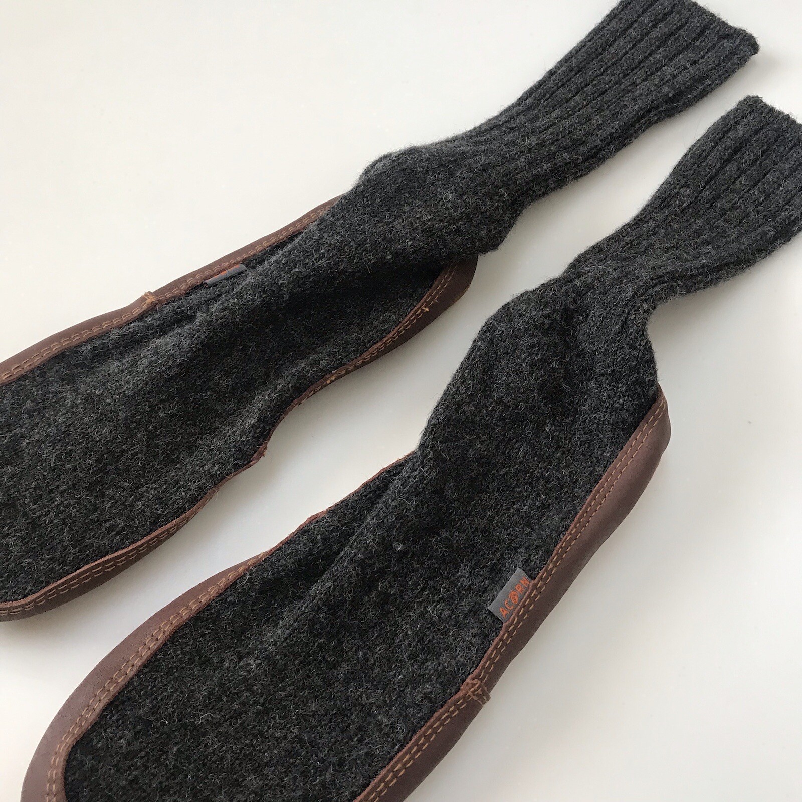 SAOLA Calze ciabatte ghianda lana straccio grigio chiaro uomo 12 13 suola pelle marrone