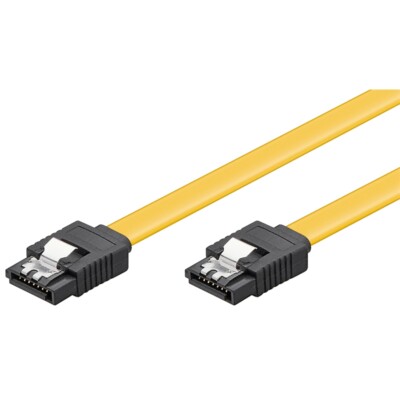 SATA-Kabel 50cm beidseitiger SATA III Stecker mit Clip gelb 0,5m