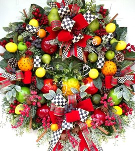 Williamsburg Deluxe Fruit Wreath,Mackenzie Ribbon Holiday ...